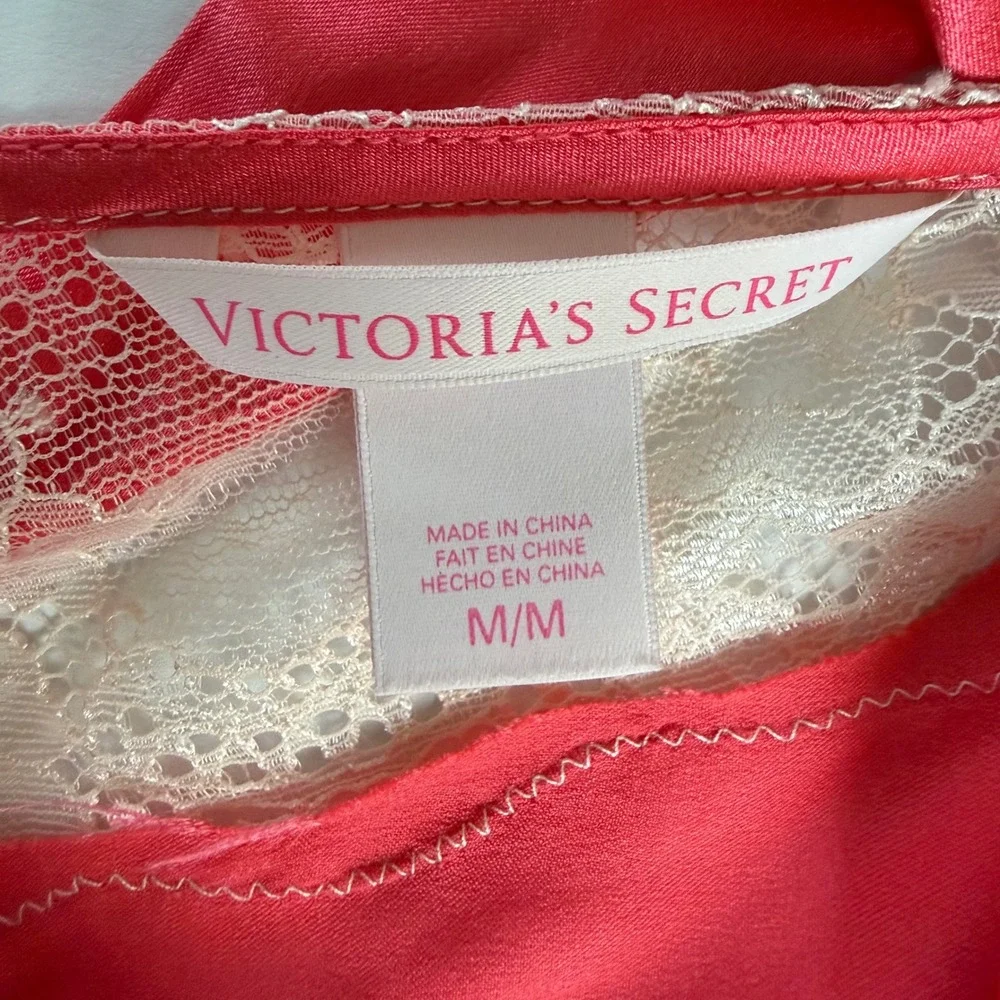 Victoria's Secret Pink Satin Lace Babydoll Chemise Halter Tie Back Camisole M